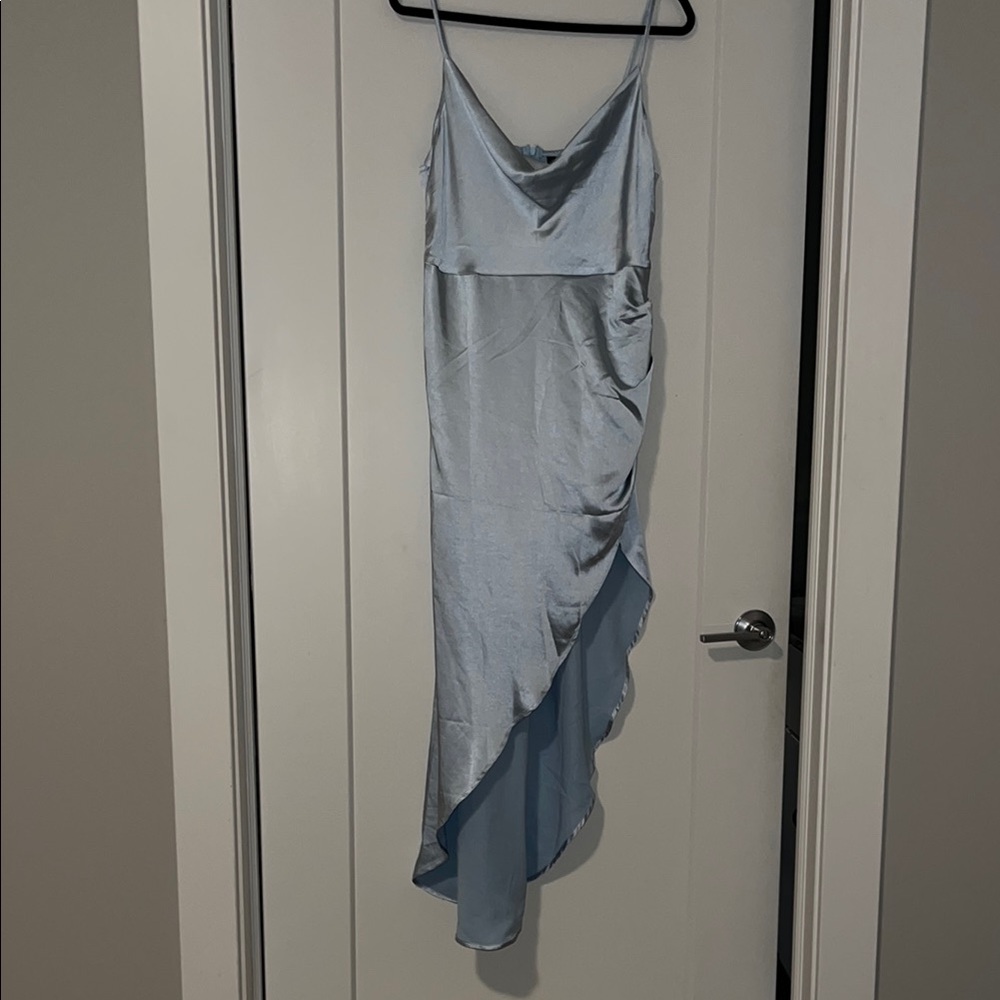 Source Unknown Blue Asymmetrical Ruffled Slip Dress
